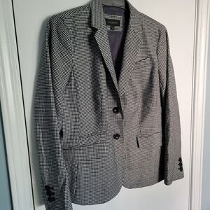 Talbots Wool Blend Black White Houndstooth Knot Blazer Jacket Sz 12